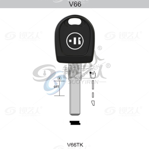 意大利进口开灵KEYLINE大众芯片钥匙壳V66TK HU66 大众直板钥匙-带芯片槽